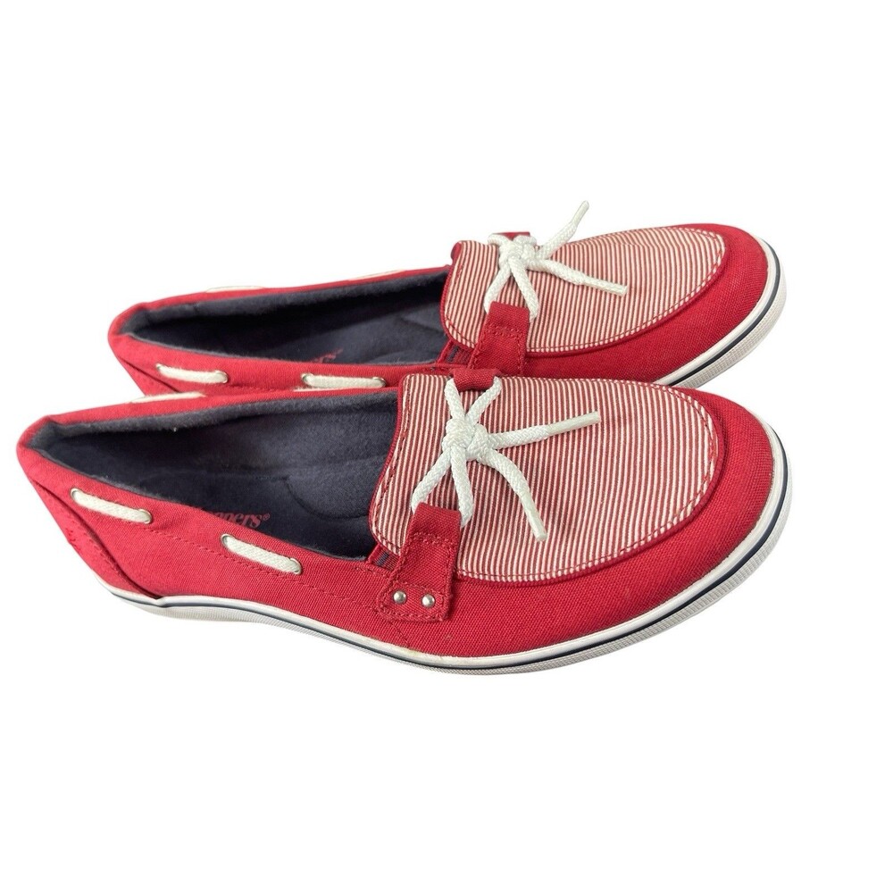 Grasshoppers Womens 8M Red Striped Canvas Boat Shoes Ortholite Slip On